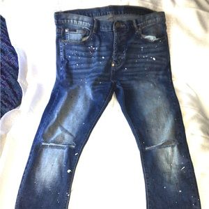 Rockstar Mens Jeans 38/32 Distressed Ripped Paint Splatter Ultra Slim Button Fly